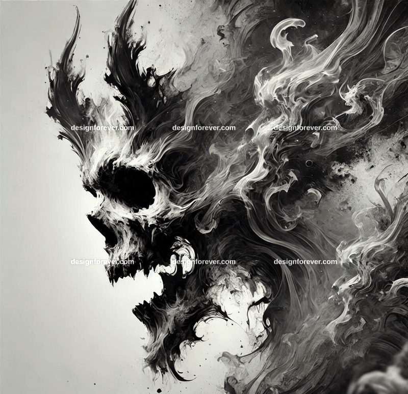 Abstract, smoky, or skeletal demon figures, blending into the background