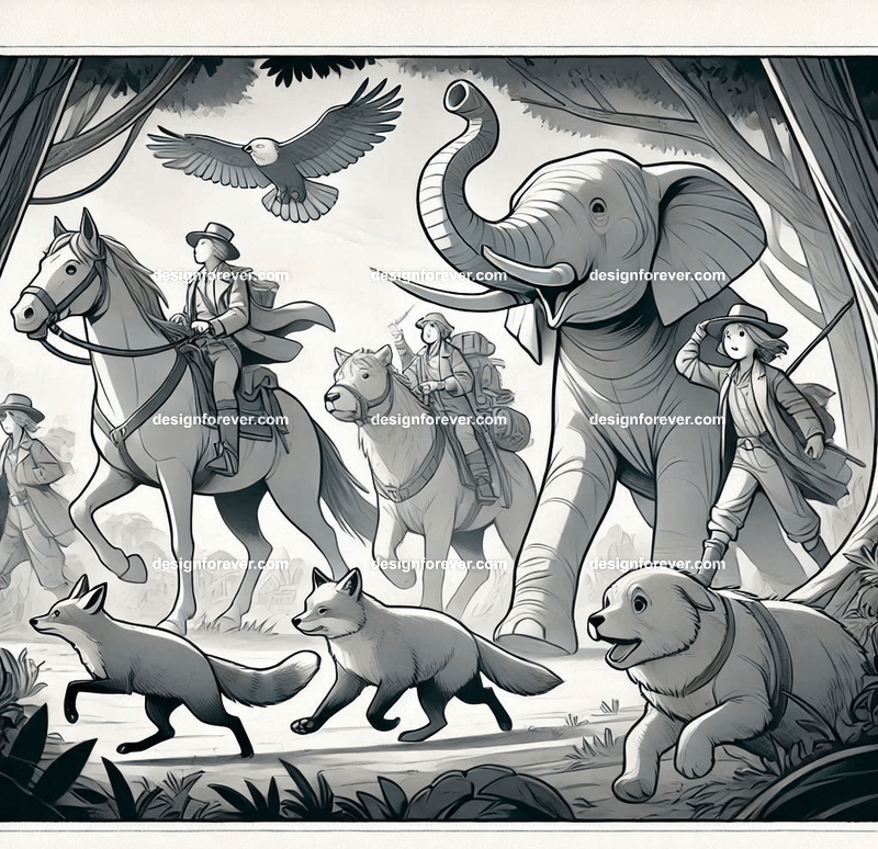 Animals as Storybook Adventurers – Characters styled like classic children's book illustrations, going on adventures