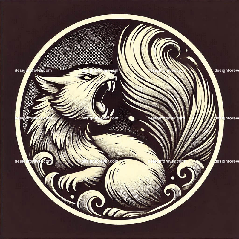 the fury of the squirrel within a circular seal in pure white background
