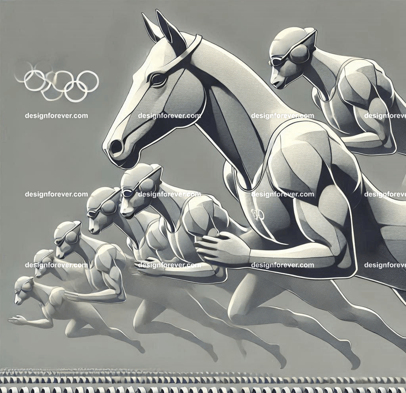 Anthropomorphs horse olympic swimmers