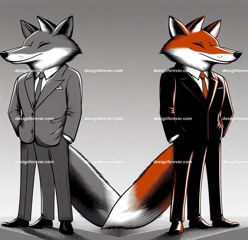 A satirical depiction of a fox in a suit representing cunning businesspeople
