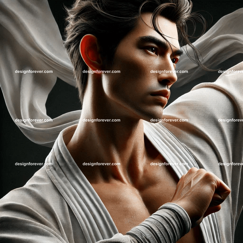 elite wuxia fighters with inner energy defense pose