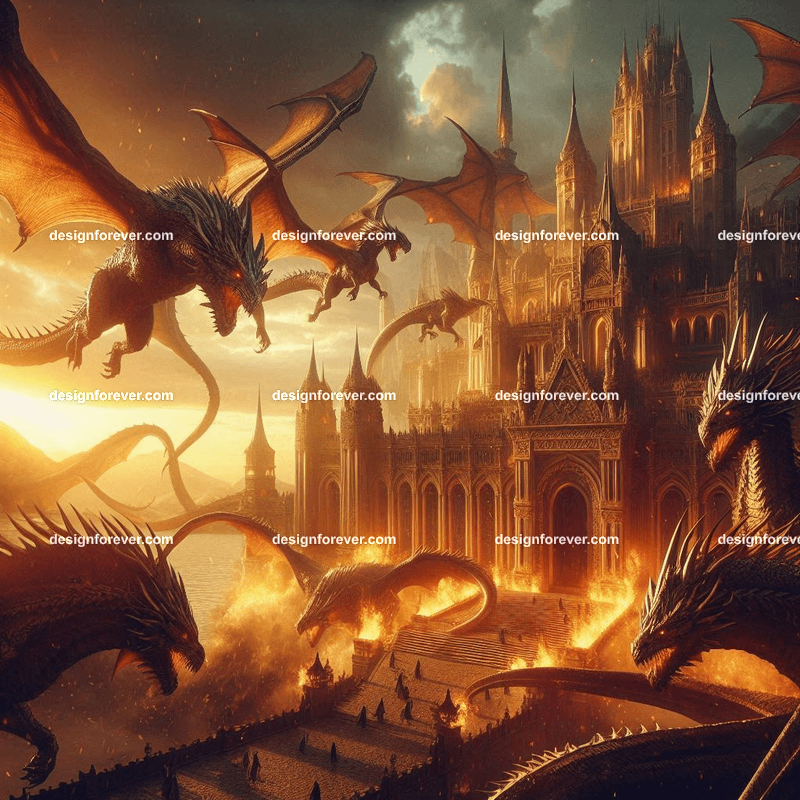 dragons attacking palace
