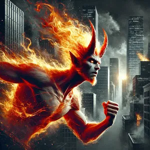 fire demon attacking modern city
