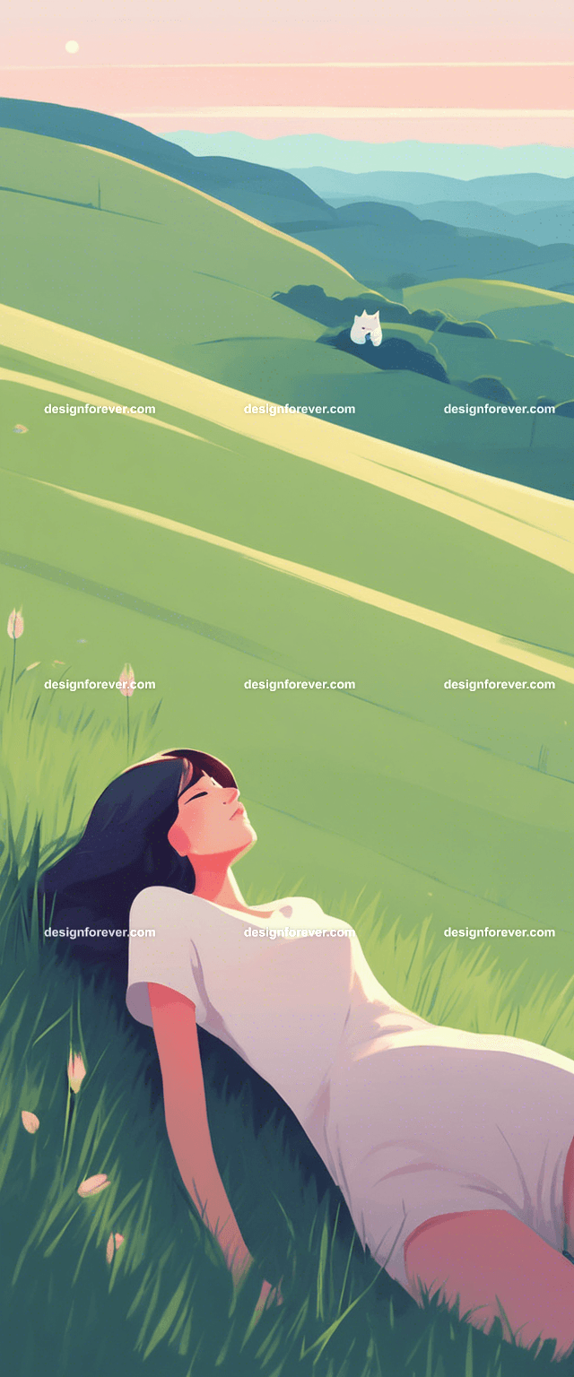 young woman with book lying on grass on hillside