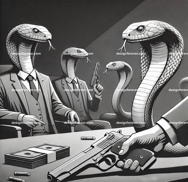 Anthropomorphs snakes and reptiles as gun dealers