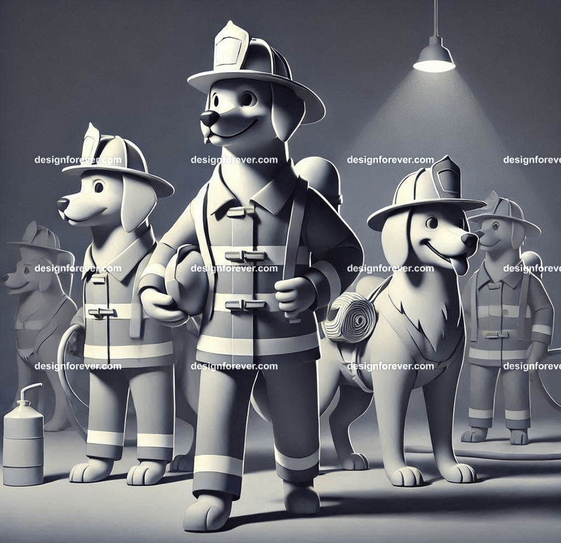 Anthropomorphs dogs as firemen