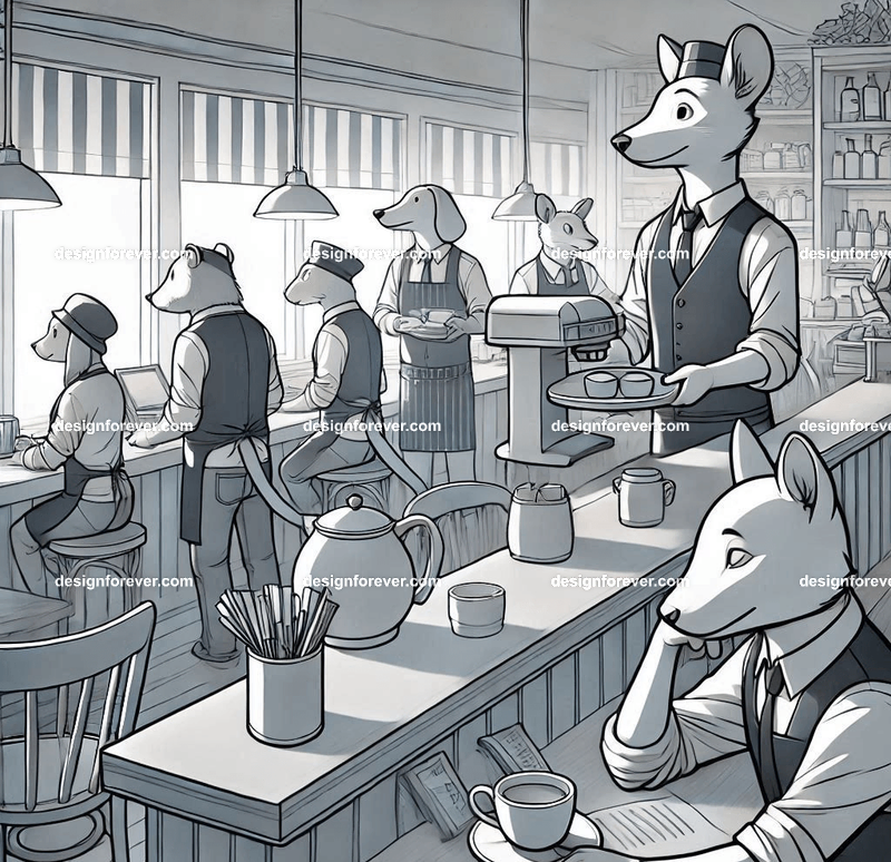 anthropomorphs working cafe coffee