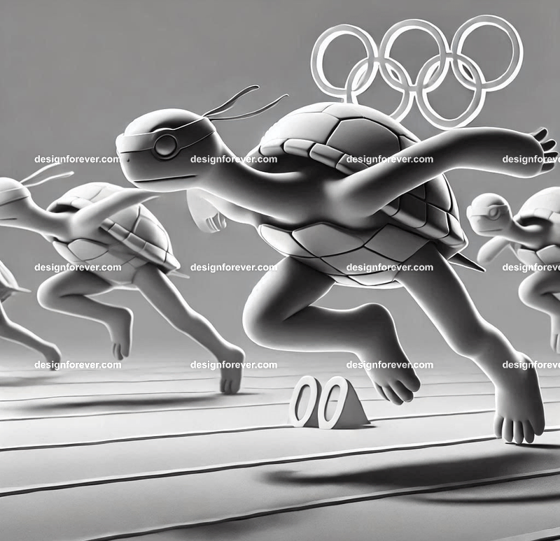 Anthropomorphs turtle sprint runners at olympics