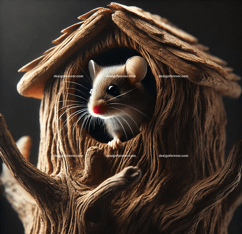 mouse within a tree in a small house