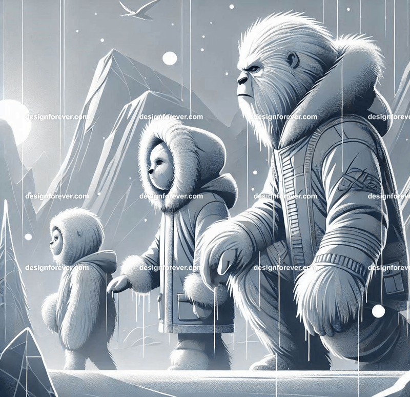 Snow-dwelling anthropomorphs dressed in thick furs