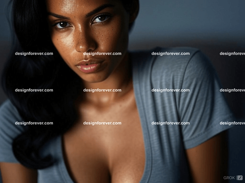 /imagine french model wearing low cut tshirt as emotional close