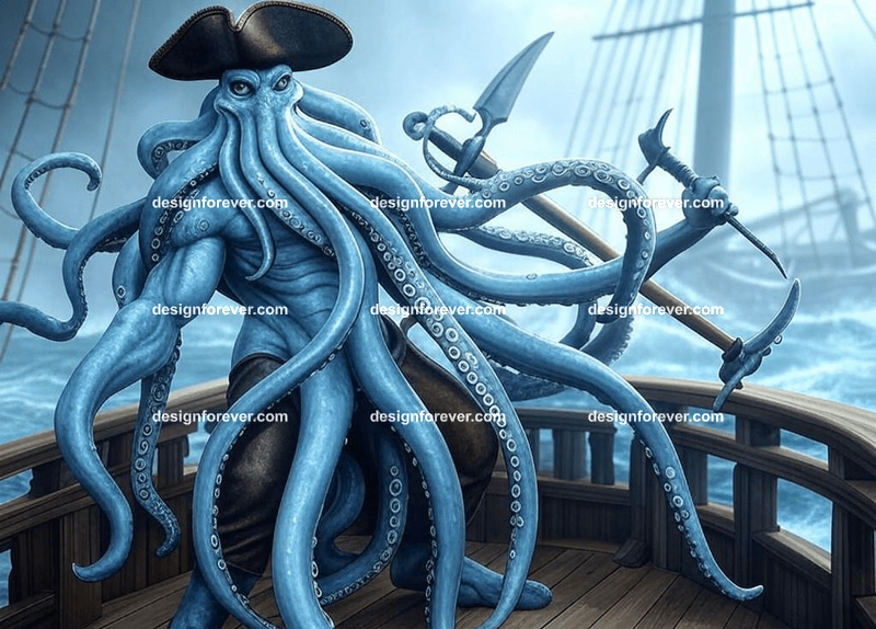 Kraken dressed as a pirate captain