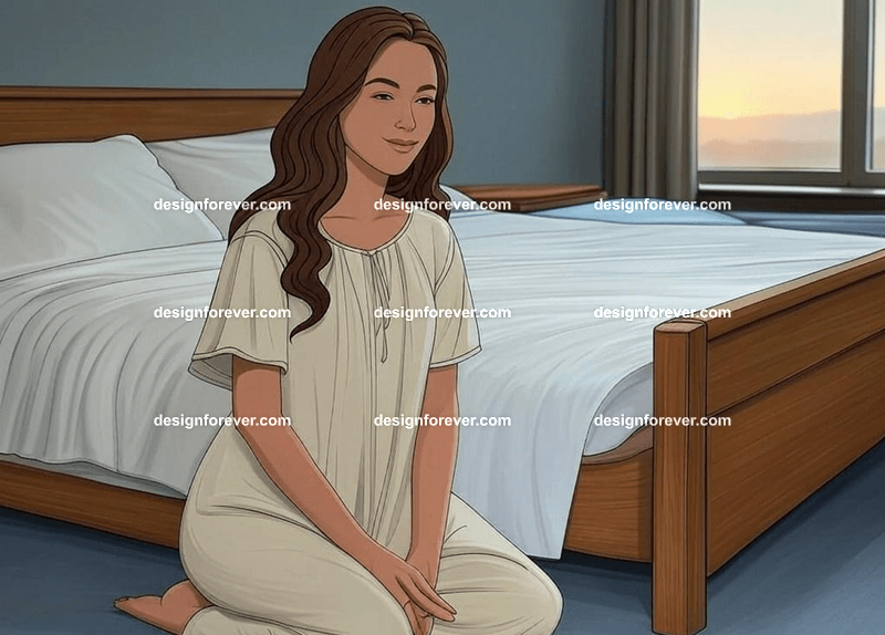 woman praying next to bed