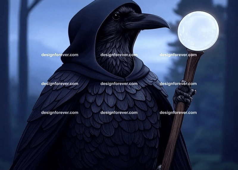 raven with ancient runes