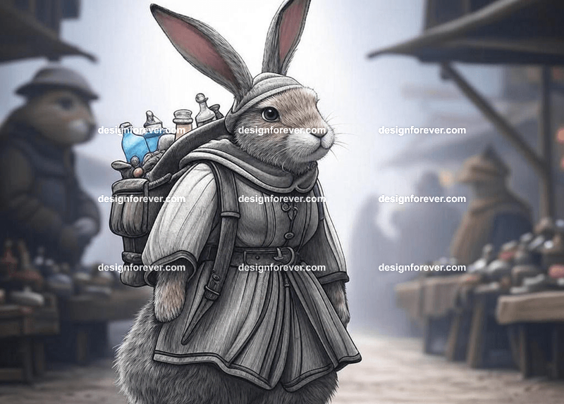rabbit in a in a bustling market