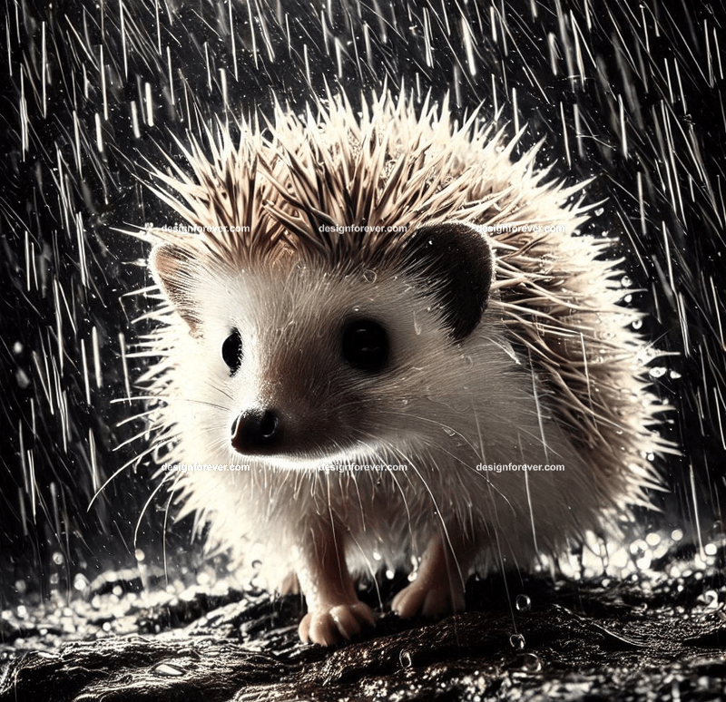 hedgehog in the rain