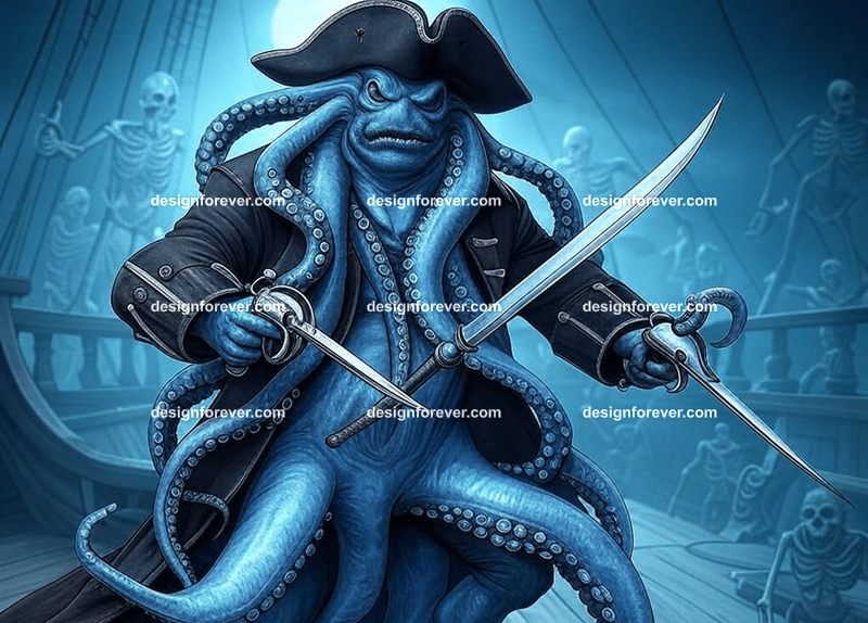 Kraken dressed as a pirate captain