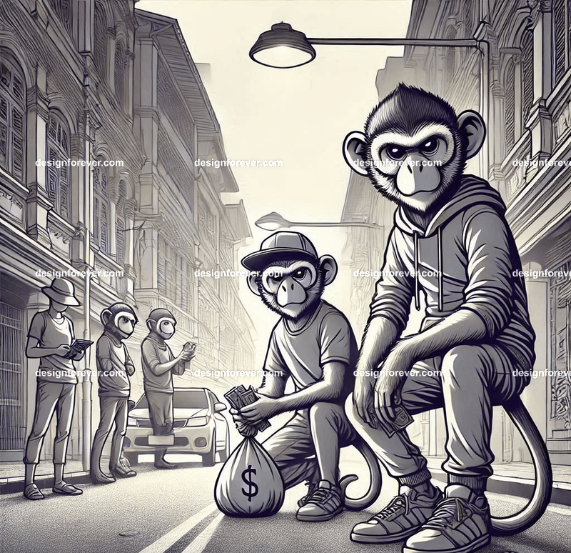 Anthropomorphs pigeons as street vendors