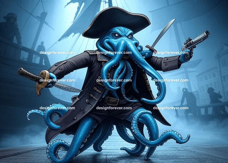 Kraken dressed as a pirate captain