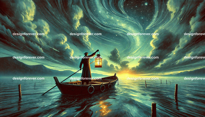 Long fisherman with lantern on boat
