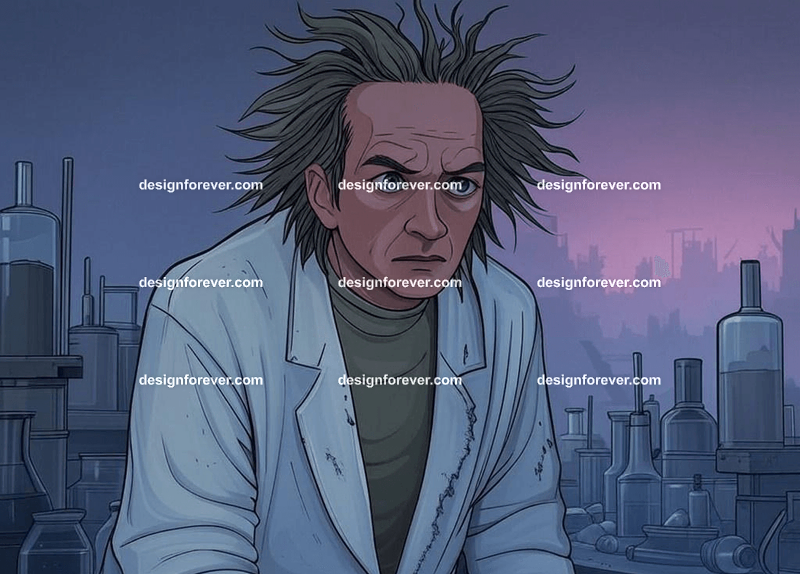 mad scientist in lab after apocalypse