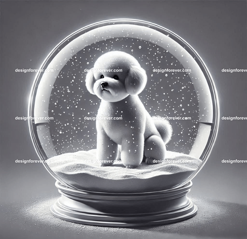 bichon within glass bowl like a snow globe