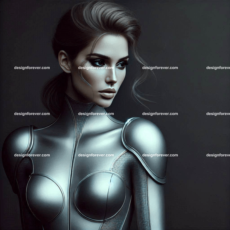 woman in matt silver lycra armored suit