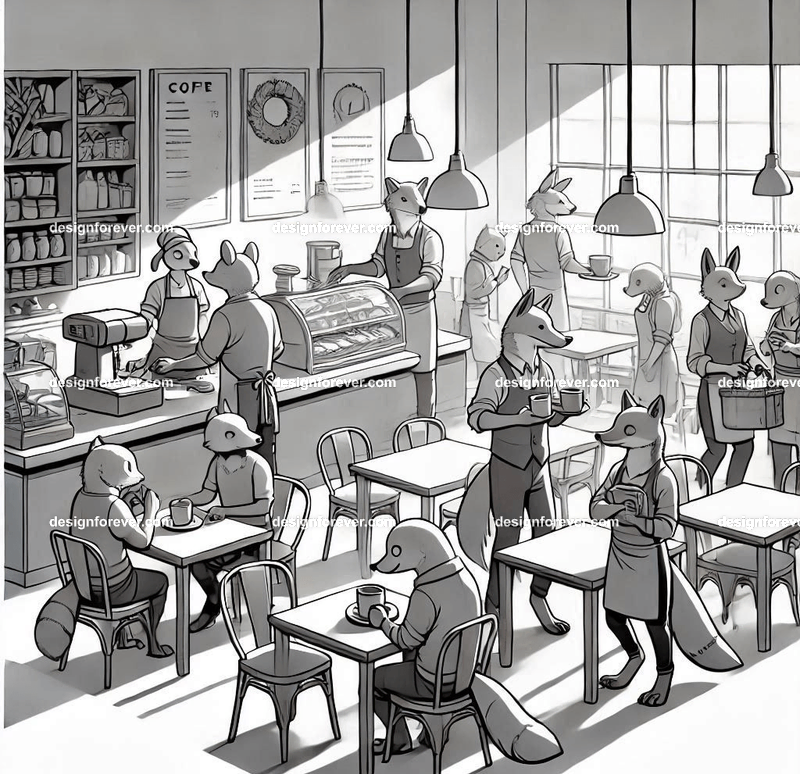 anthropomorphs working cafe coffee