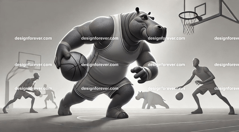 Anthropomorphs hippos as great basketball players