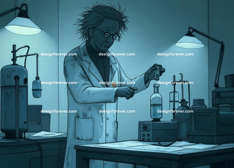 mad scientist in lab after apocalypse