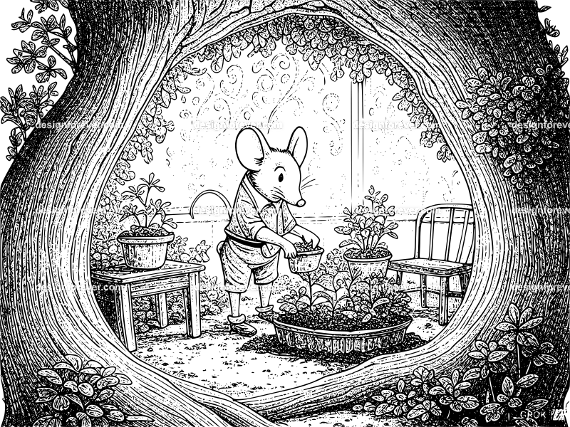 mr mouse doing garden work