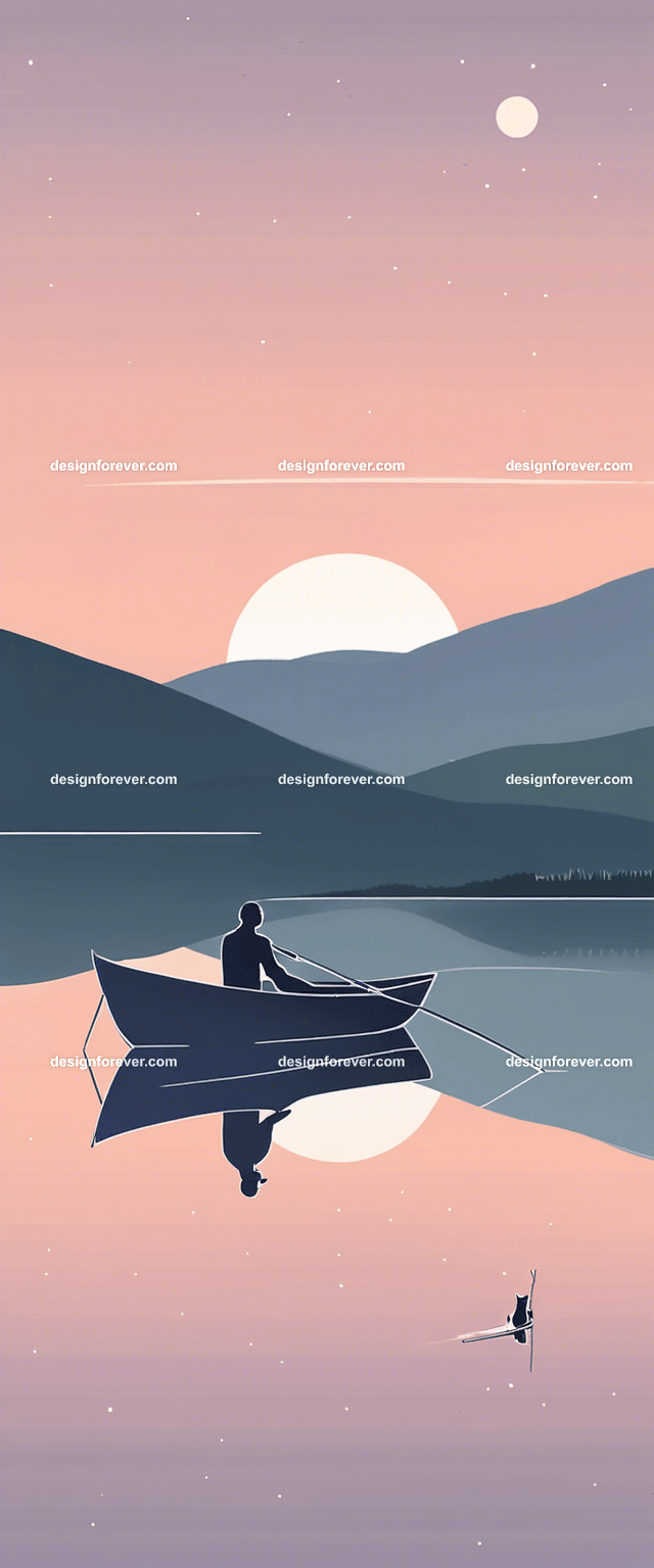 young woman on kayak on calm lake deep dark blue evening sky with stars