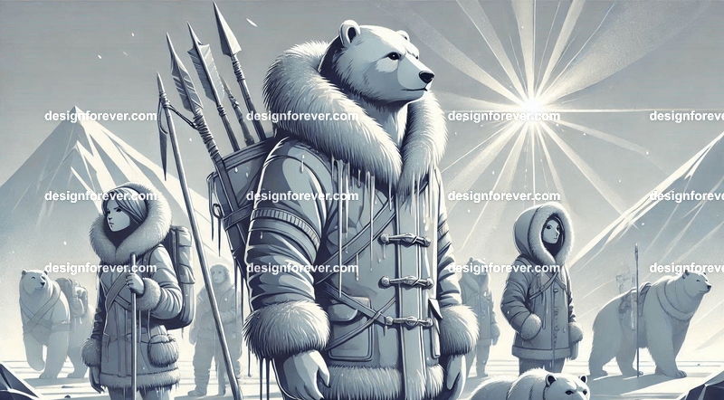 Snow-dwelling anthropomorphs dressed in thick furs