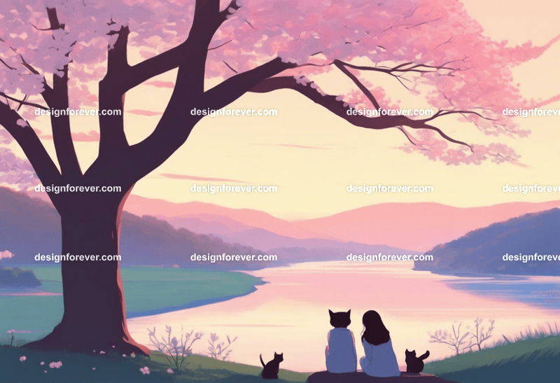 teen girl with a girl friend on tree branch of big old tree looking down at river