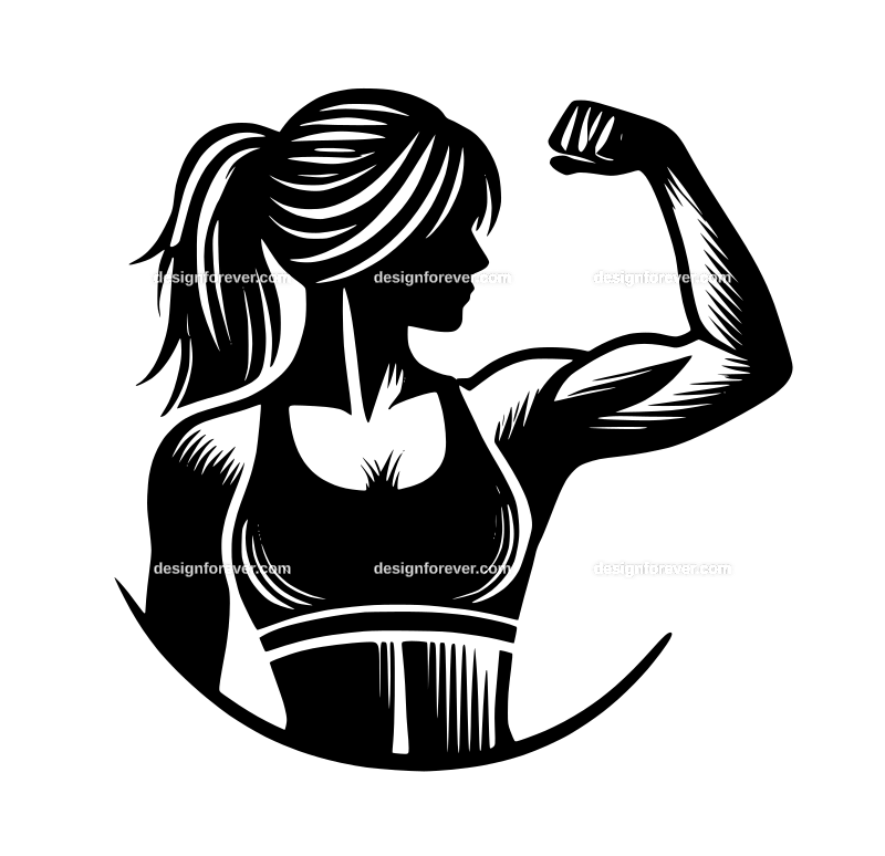 girl showing muscles on arm graphic logo