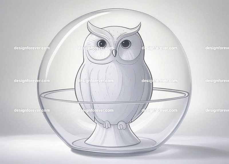 owl in glass bowl