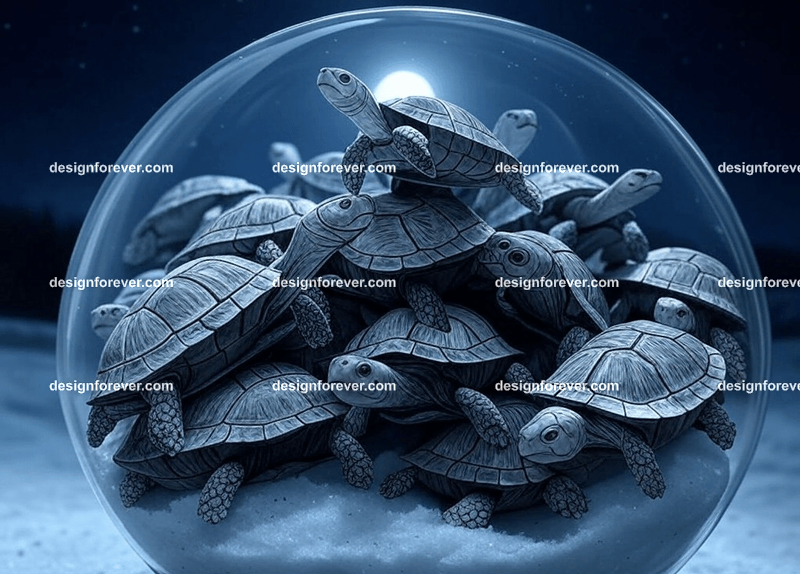 Turtles within glass bowl like a snow globe