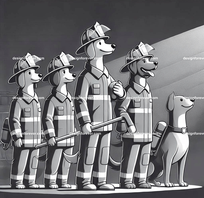 Anthropomorphs dogs as firemen