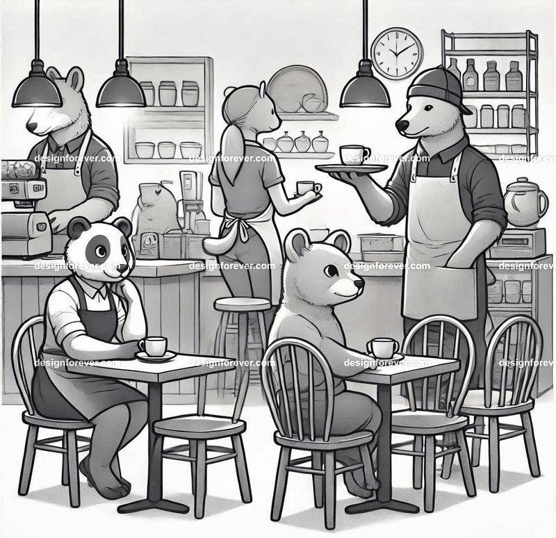 anthropomorphs working cafe coffee
