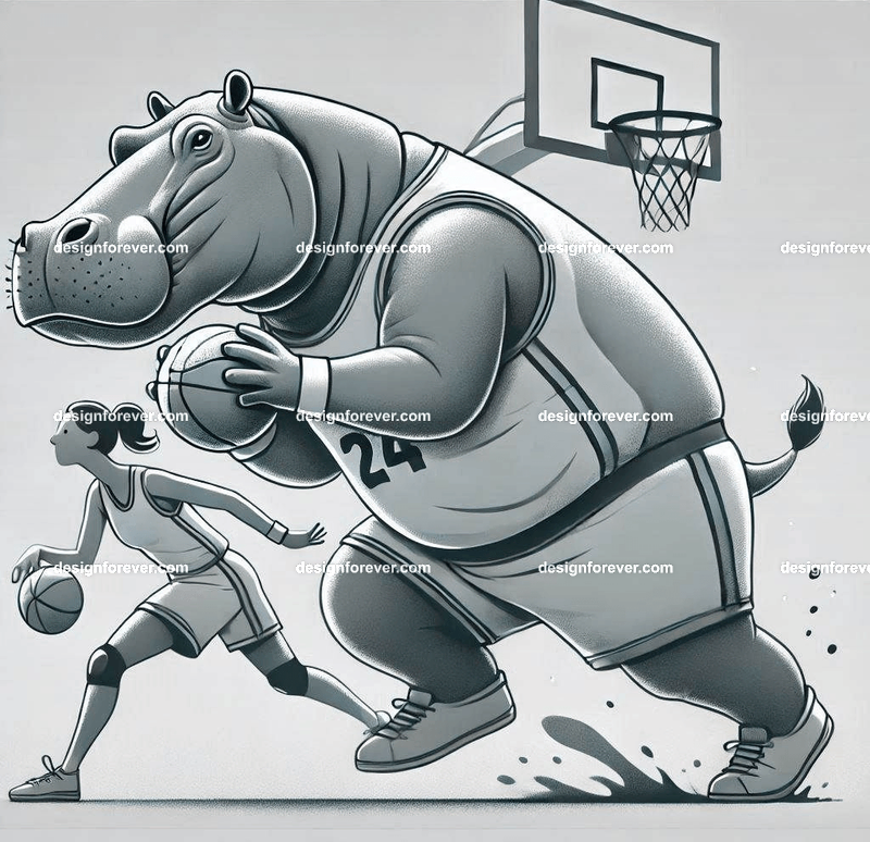 Anthropomorphs hippos as great basketball players