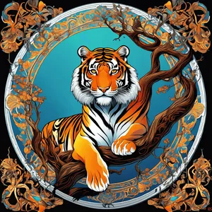tiger on tree branch