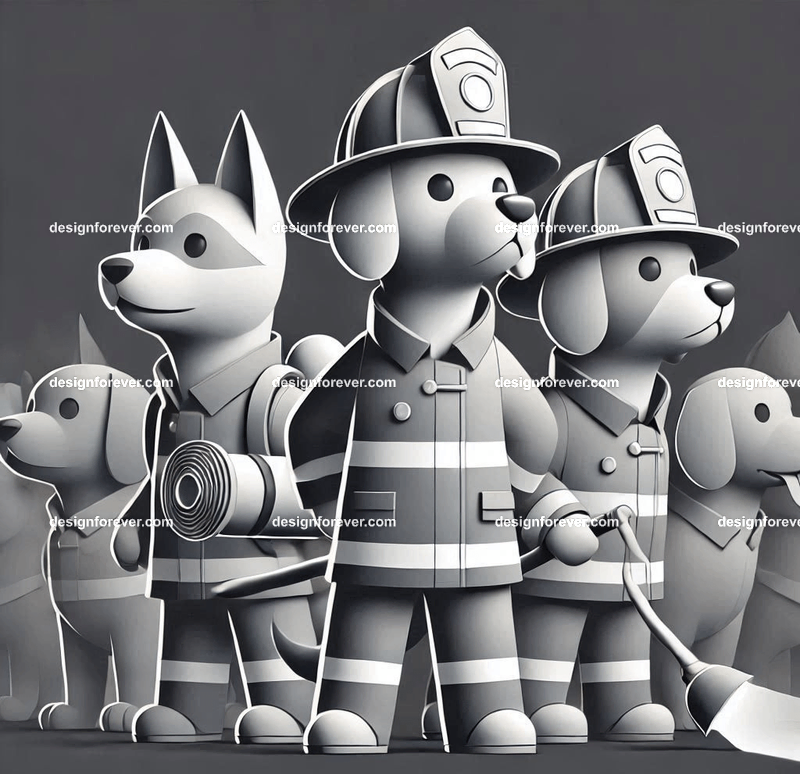 Anthropomorphs dogs as firemen