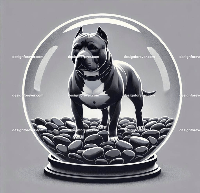 pitbull on dark pebbles inside crystal ball (no base)