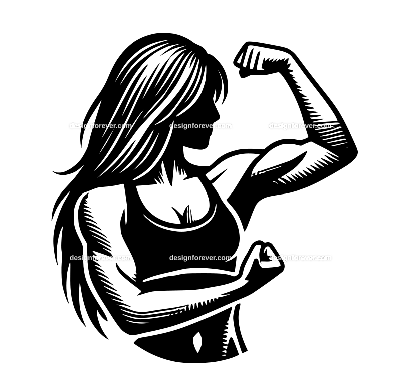 girl showing muscles on arm graphic logo