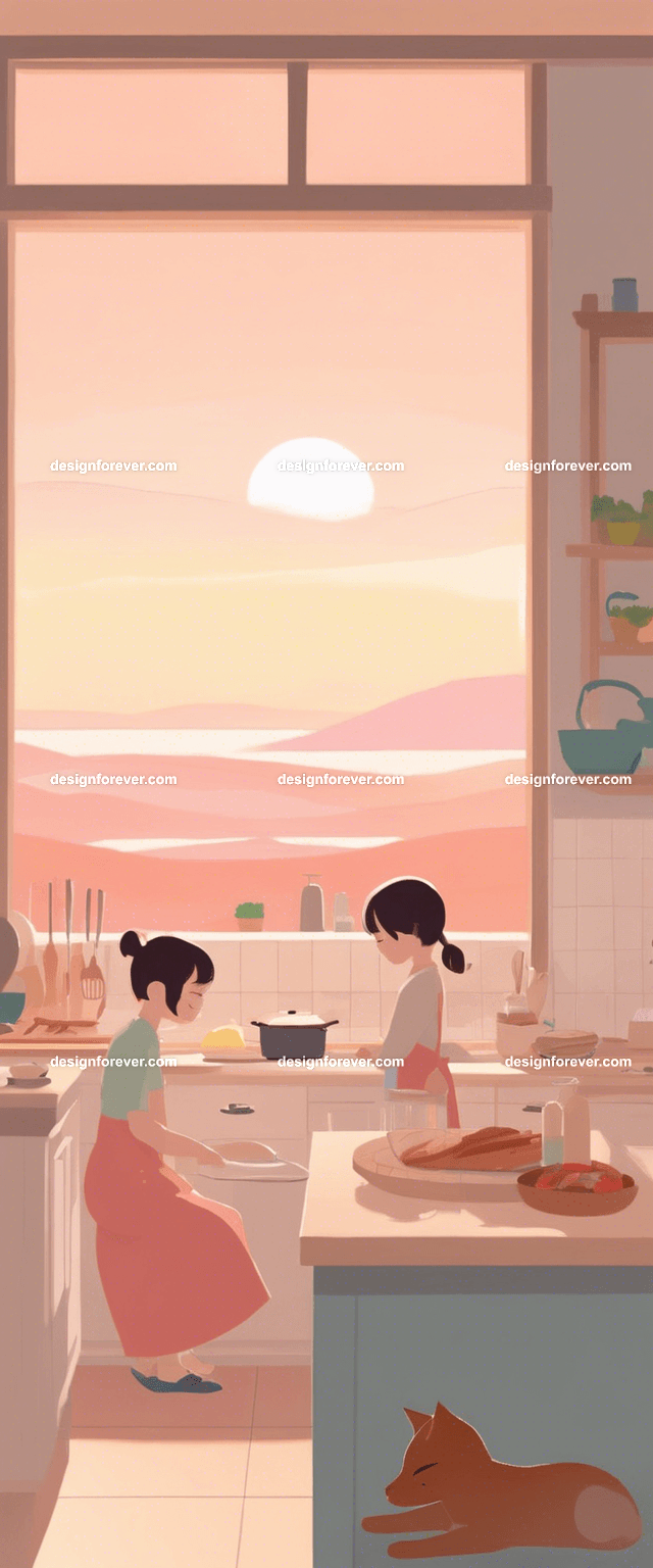grandmother with child cooking in kitchen evening time