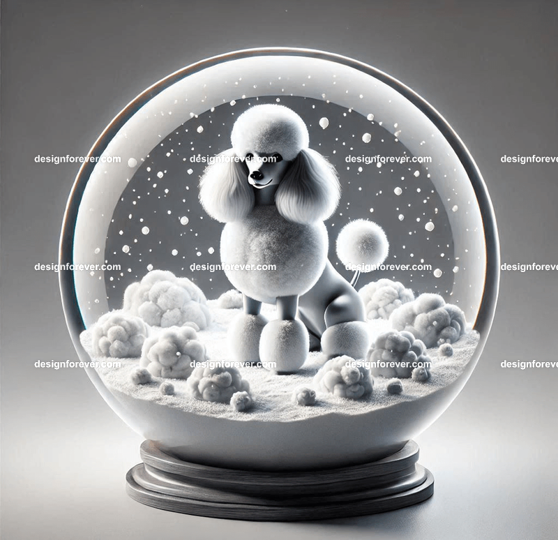 poodle on fluffy snow inside crystal ball (no base)