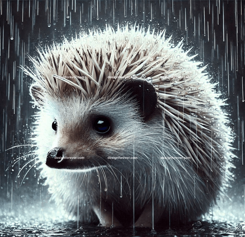 hedgehog in the rain