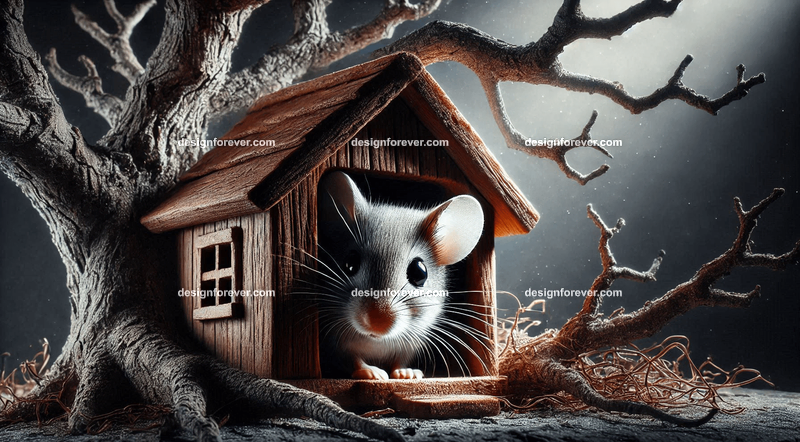 mouse within a tree in a small house