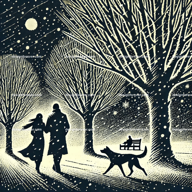 couple walking with a dog in winter